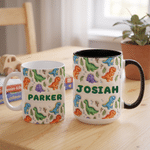Personalised Colourful 3D-Effect Artwork Dinosaur 11 oz 15 oz Ceramic Mug with Name Birthday Gift for Dinosaur Lover Kid