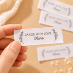 Personalized Botanical Pattern 100% Cotton Sewing Labels Set of 50 with Text Clothing Handmade Item Birthday Gift for Knitting DIY Craft Lovers