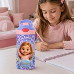 Personalized 3D-Style Character Artwork Photo 12 oz Insulated Water Bottle with Name and Straw Daily Use Back to School Birthday Gift for Kid Boy Girl