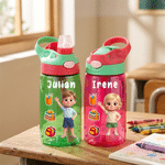 Personalized 3D-Style Character Artwork Photo Transparent Insulated Water Bottle with Name Handle and Straw Back to School Birthday Gift for Kids