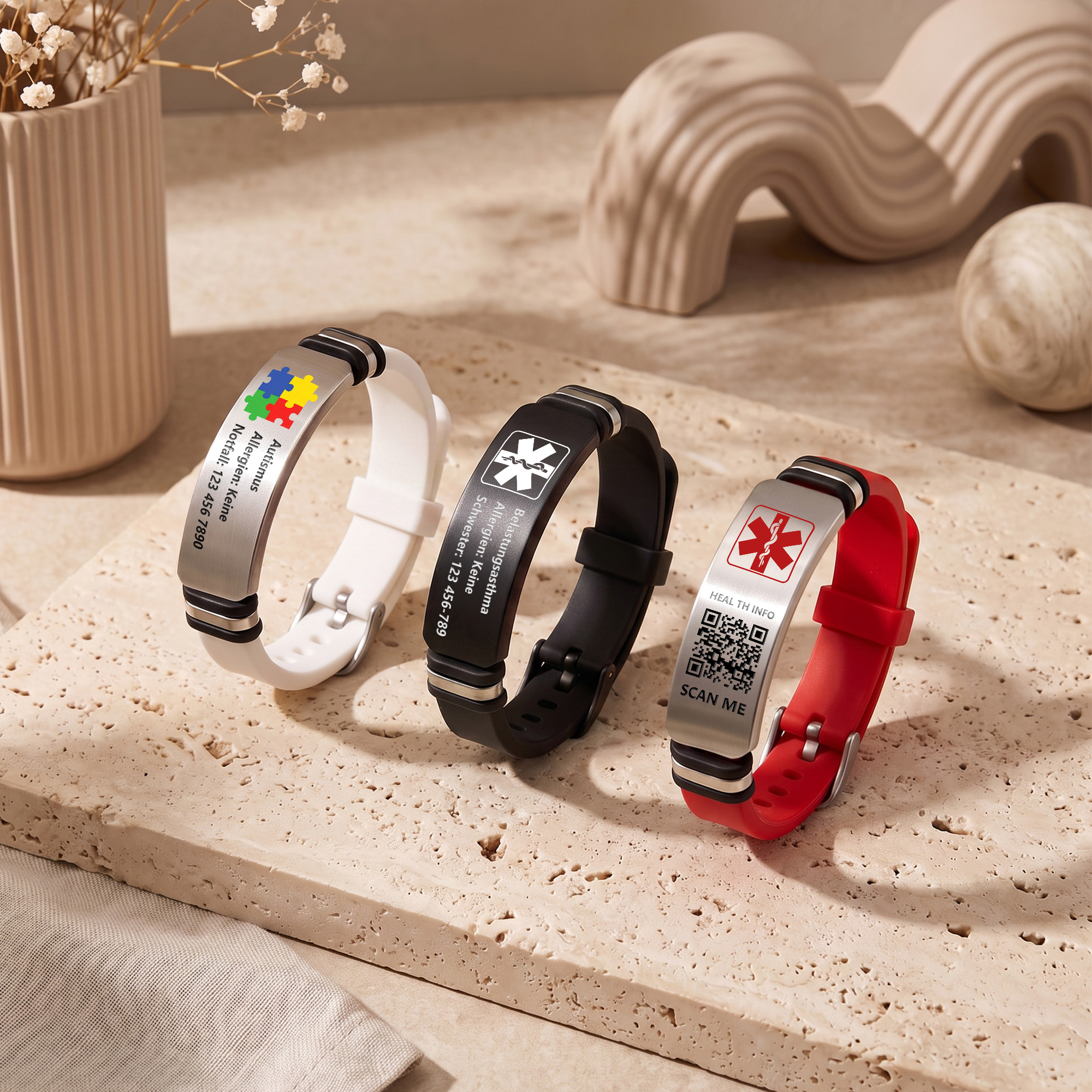 Personalisiertes Silikon Notfallarmband mit QR-Code & Gravur | Medizinisches SOS Armband | Schutzengel Geschenk für Patienten Diabetiker & Autisten
