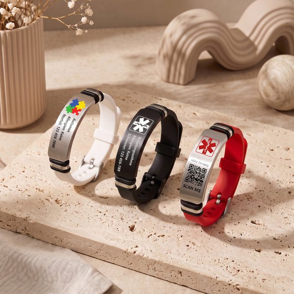 Personalisiertes Silikon Notfallarmband mit QR-Code & Gravur | Medizinisches SOS Armband | Schutzengel Geschenk für Patienten Diabetiker & Autisten