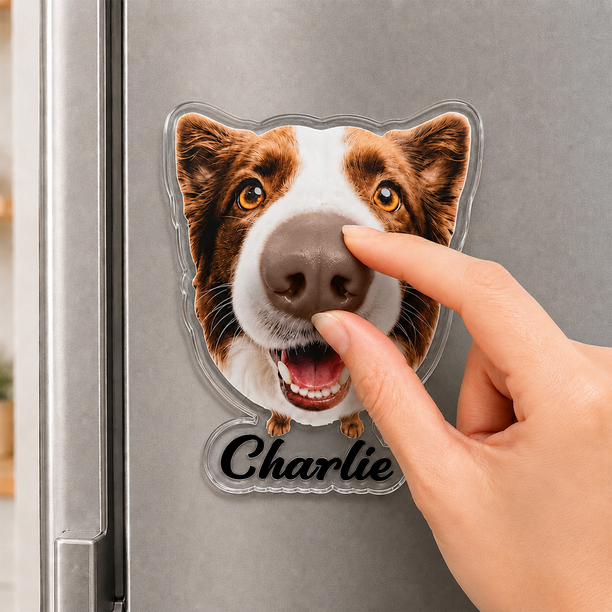 Personalisierter Acryl-Fotomagnet mit Hundefoto und 3D-Nase | mit Namen | Kühlschrankmagnet | Geburtstags- und Gedenkgeschenk für Hundebesitzer