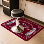 Paillasson multicolore personnalisé sur le thème de la coiffure, avec le nom du salon, un slogan et l'année – Accessoire de salon de coiffure – Cadeau d'ouverture pour coiffeur ou barbier