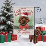 Personalised Christmas Hat Pet Photo Bow Holly Garden Flag with Family Name Garden Decor Christmas Gift for Gardening Lovers Pet Lovers
