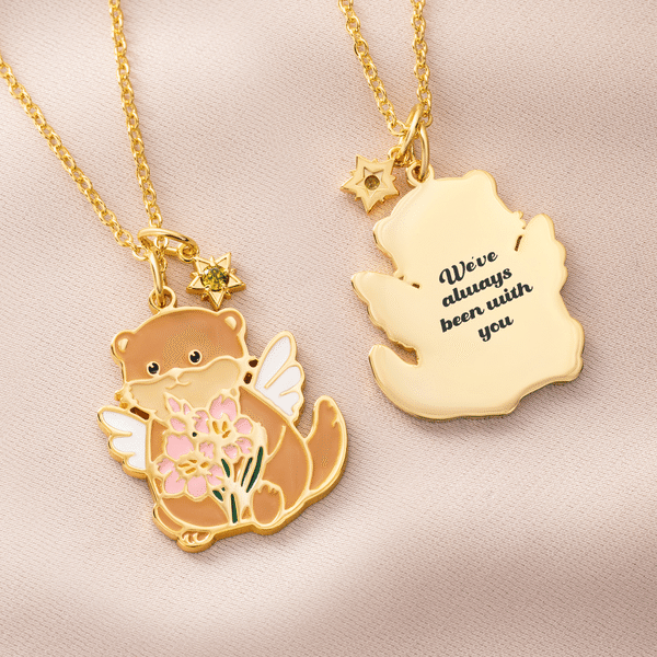 Personalized Dainty Animal Companion Birth Flower Birthstone Necklace with Text Birthday Gift for Daughter Granddaughter