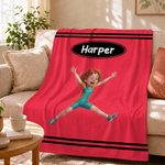 Personalized Photo to Cartoon Character Multicolor Soft Throw Blanket with Name Bedroom Decor Christmas Birthday Gift for Kids Teenagers