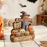 Yksilöllinen, hieno puinen lintumies-kurpitsa-vaahteranlehti-figuuri, johon voi kaivertaa 1–6 nimeä ja lempinimeä – Halloween- tai syntymäpäivälahja isovanhemmille