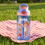 Personalized 3D-Style Character Artwork Photo Transparent Insulated Water Bottle with Name Handle and Straw Back to School Birthday Gift for Kids