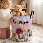 Personalized Watercolor 3D-Effect Artwork Birth Flower Storage Laundry Basket with Name and Handles Birthday Anniversary Christmas Gift for Woman