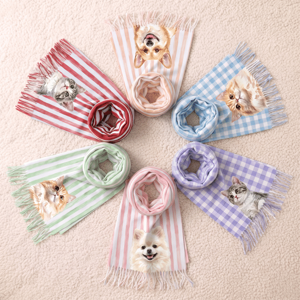 Personalized Pet Photo Multicolor Plaid Stripe Soft Warm Scarf Winter Wear Birthday Christmas Gift for Pet Owners Lovers