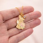 Personalized Dainty Animal Companion Birth Flower Birthstone Necklace with Text Birthday Gift for Daughter Granddaughter