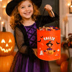 Personalized 3D-Style Art Vampire Witch Photo Bat Ghost LED Light Bucket Bag with Name Halloween Trick or Treat Gift for Boys Girls
