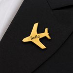 Personalised Airplane Lapel Brooch Pin with Engraved Name Birthday Gift for Pilots Stewardesses Flight Attendants