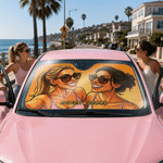 Personalized Exaggerated Comic Photo Car Windshield Sunshade with Text Auto Accessories Travel Birthday Vacation Gift for Family Friends Pet Owners