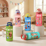 Personalized 3D-Style Character Artwork Photo Transparent Insulated Water Bottle with Name Handle and Straw Back to School Birthday Gift for Kids
