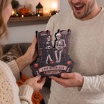 Personalized Rocking Chair Skeleton Couple Love Never Dies Wooden Figurine with Name and Text Halloween Wedding Anniversary Gift for Couple