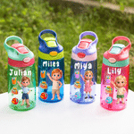Personalized 3D-Style Character Artwork Photo Transparent Insulated Water Bottle with Name Handle and Straw Back to School Birthday Gift for Kids