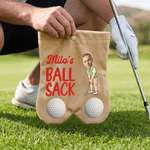 Personalised Cartoon Golf Player Photo Golf Ball Bag Sack with Name Golf Field Accessories Birthday Gift for Golfer Friends