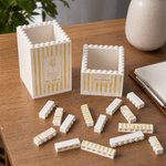 Personalized Multicolour Birth Flower Building Block Pen Holder with Text Title and Surname Desk Decor Back to School Birthday Gift for Teacher