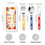 Personalised Colourful Circus Animals Pattern Fork Spoon Knife 3 Pcs Cutlery Set with Name and Case Daily Use Back to School Birthday Gift for Kid