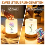 Personalisiertes Geburtsblume-Nachtlicht | mit Namen | Touch-Steuerung | dimmbar | wiederaufladbar | Schlafzimmerdeko | Geburtstagsgeschenk für Frauen