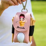 Personalised 3D-Effect Artwork Cartoon Character PU Leather Golf Ball Waist Bag Storage Pouch with Name Sports Birthday Gift for Golf Player