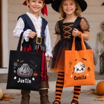 Personalised Halloween Theme Dumpling Large Canvas Bag with Name Daily Use Halloween Gift for Kids