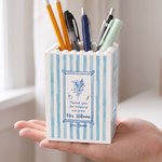 Personalized Multicolour Birth Flower Building Block Pen Holder with Text Title and Surname Desk Decor Back to School Birthday Gift for Teacher
