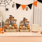 Yksilöllinen, hieno puinen lintumies-kurpitsa-vaahteranlehti-figuuri, johon voi kaivertaa 1–6 nimeä ja lempinimeä – Halloween- tai syntymäpäivälahja isovanhemmille