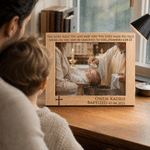 Personalized Cross Baptism Photo Wooden Photo Frame with Engraved Text and Name Baptism Keepsake Gift for Christian Newborn Godchild