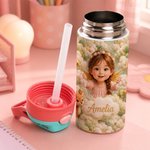 Personalized 3D-Style Character Artwork Photo 12 oz Insulated Water Bottle with Name and Straw Daily Use Back to School Birthday Gift for Kid Boy Girl