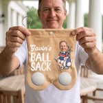 Personalised Cartoon Golf Player Photo Golf Ball Bag Sack with Name Golf Field Accessories Birthday Gift for Golfer Friends