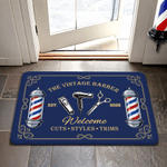 Paillasson multicolore personnalisé sur le thème de la coiffure, avec le nom du salon, un slogan et l'année – Accessoire de salon de coiffure – Cadeau d'ouverture pour coiffeur ou barbier