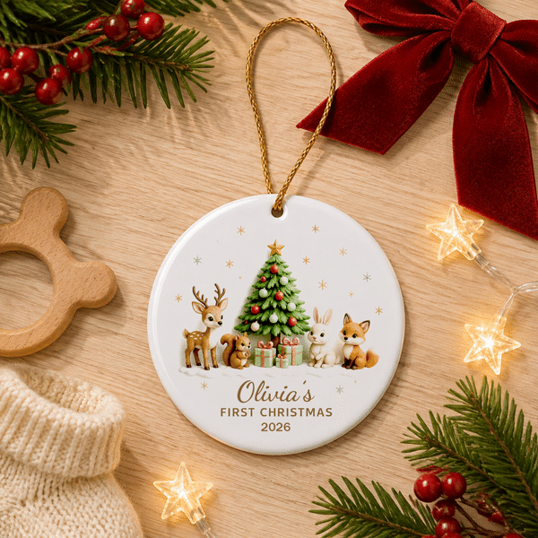 Personalised Christmas Tree Cute Animal Ceramic Ornament with Name and Year Home Tree Decor First Christmas Gift for New Baby Family