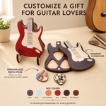 Personalised Guitar Shaped Wooden Guitar Pick Storage Case with Name & 3 Pcs Photo Picks Christmas Birthday Gift for Guitar Player Musician