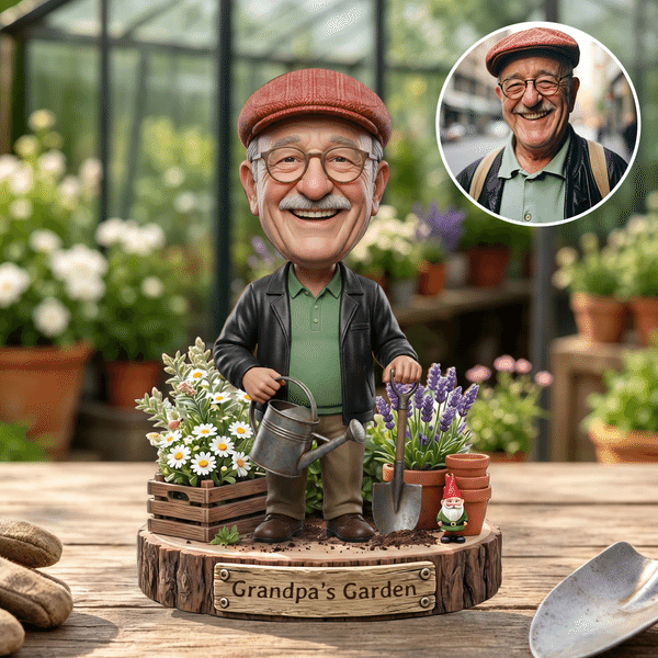 Personalised Grandpa's Garden 3D-Effect Artwork Photo Wooden Figurine with Text Anniversary Grandparents Day Birthday Gift for Grandpa Father