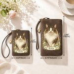 Personalised Watercolor Pet Photo Floral PU Leather Wristlet Purse with Name and Card Holder Daily Use Birthday Anniversary Gift for Women Pet Lovers