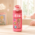 Personalized 3D-Style Character Artwork Photo Transparent Insulated Water Bottle with Name Handle and Straw Back to School Birthday Gift for Kids
