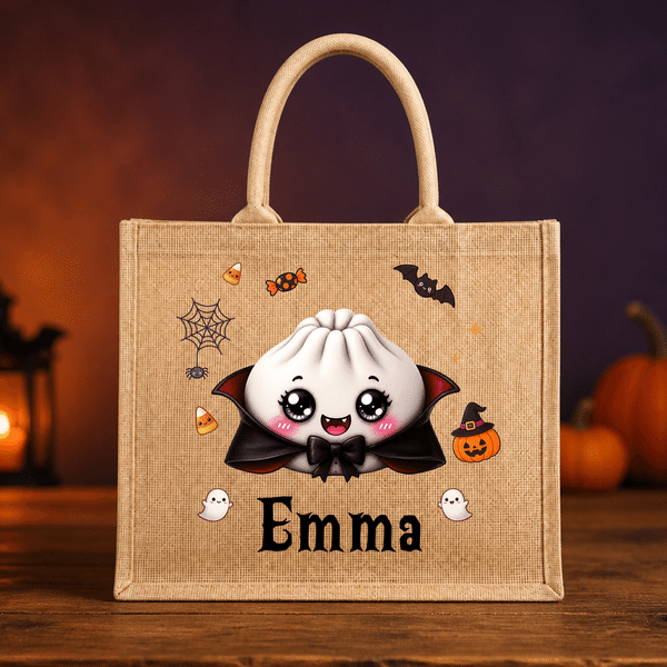 Personalised Halloween Theme Dumpling Large Capacity Linen Bag with Name Halloween Party Trick or Treat Activity Gift for Kids