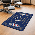 Paillasson multicolore personnalisé sur le thème de la coiffure, avec le nom du salon, un slogan et l'année – Accessoire de salon de coiffure – Cadeau d'ouverture pour coiffeur ou barbier