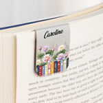 Personalised Multicolour Birth Flower Book-Themed Magnetic PU Leather Bookmark Clip with Name Back to School Birthday Gift for Reading Enthusiasts