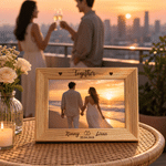 Personalized Heart Ring Design Wooden Photo Frame with Engraved Title Name and Date Engagement Proposal Anniversary Gift for Couple Bride to Be