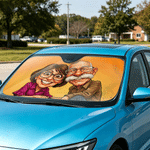 Personalized Exaggerated Comic Photo Car Windshield Sunshade with Text Auto Accessories Travel Birthday Vacation Gift for Family Friends Pet Owners