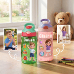 Personalized 3D-Style Character Artwork Photo Transparent Insulated Water Bottle with Name Handle and Straw Back to School Birthday Gift for Kids