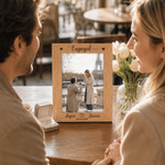 Personalized Heart Ring Design Wooden Photo Frame with Engraved Title Name and Date Engagement Proposal Anniversary Gift for Couple Bride to Be