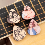 Personalised Guitar Shaped Wooden Guitar Pick Storage Case with Name & 3 Pcs Photo Picks Christmas Birthday Gift for Guitar Player Musician