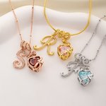 Personalised Heart Birthstone Necklace with Initial Pendant Dainty Jewellery Birthday Anniversary Gift for Woman Girl