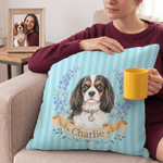 Funda de cojín mullida personalizada con diseño de acuarela, con la flor del mes de nacimiento y la foto de tu mascota, con su nombre; decoración para el hogar; regalo de cumpleaños o aniversario para
