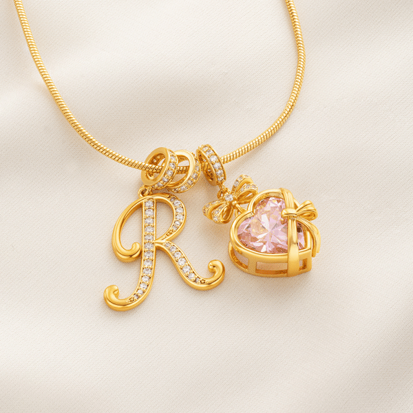 Personalised Heart Birthstone Necklace with Initial Pendant Dainty Jewellery Birthday Anniversary Gift for Woman Girl